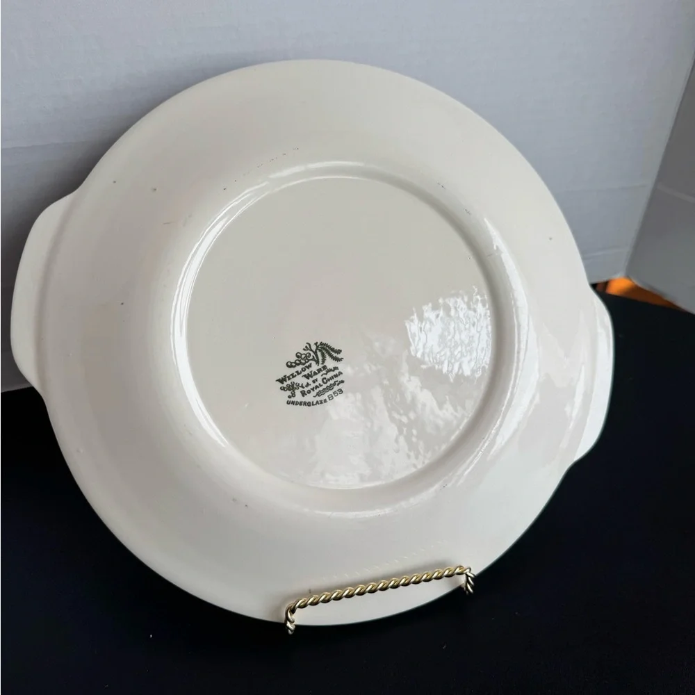 Vintage Willow Ware Blue and White Cake Plate or Serving Platter - Picture 3 of 4